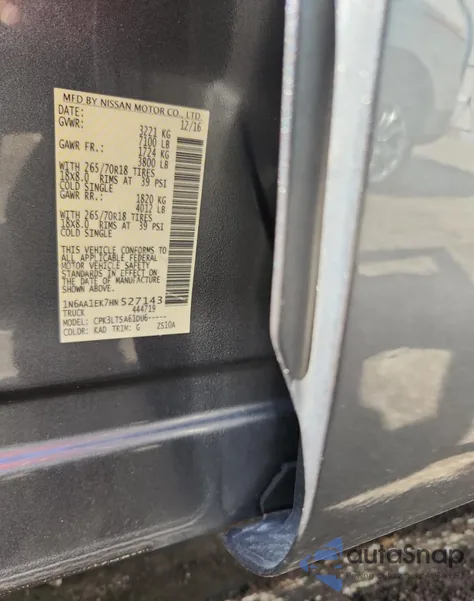 2017 Nissan Titan S из США, поврежденный, VIN 1N6AA1EK7HN527143